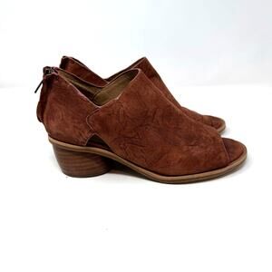 Sofft Carleigh Peep Toe Booties 8 Brick Suede Zip Up Shooties Shoes Western Boho